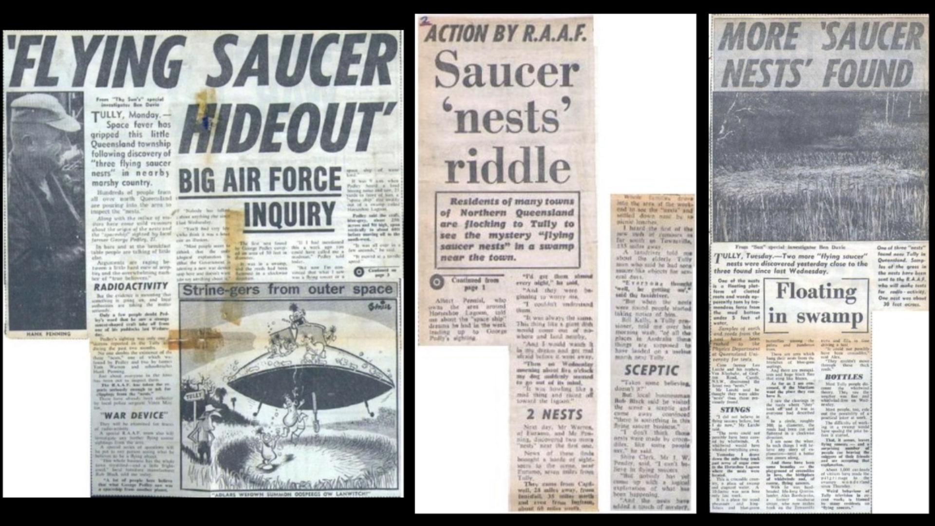 newspaper articles of UFO nests in Tully Australia