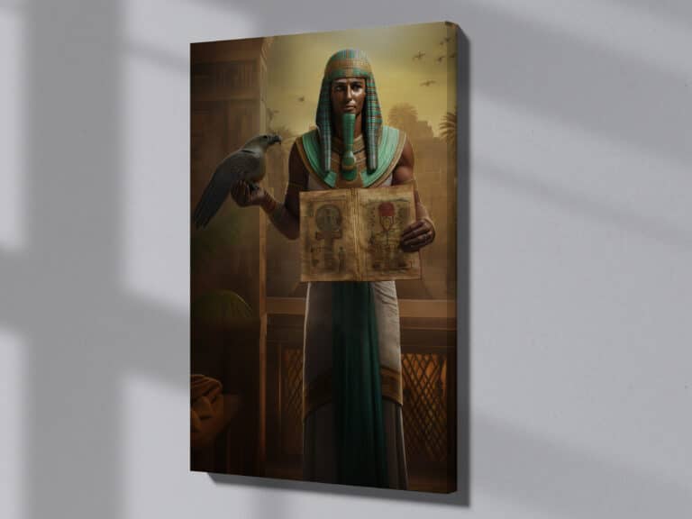 Ancient Egyptian Holding a Papyrus with the Sacred Ankh Symbol - Canvas Wall Art Painting