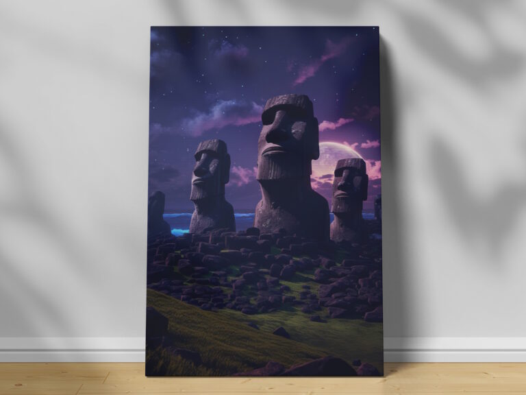 moai statues of easter island artwork canvas